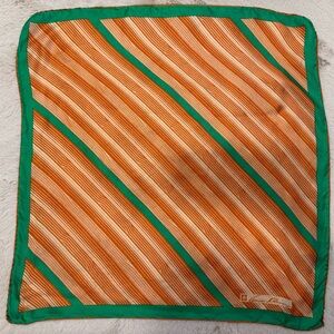 Anne Klein Silk Square Scarf Orange Green Striped Vintage